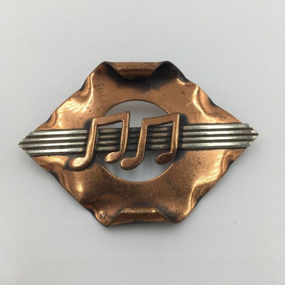 Bronze BROOCH Music Staff with Double Notes - Picture 1 of 7